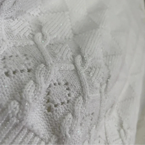 Liz Claiborne M White Embellished Short Sleeve Sweater Cable Diamond Knit Bling - Picture 10 of 10